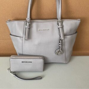 Michael Kors Light Gray Tote and Wallet